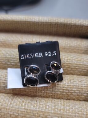 Sterling Silver Dual Smokey Quartz Stud Earrings